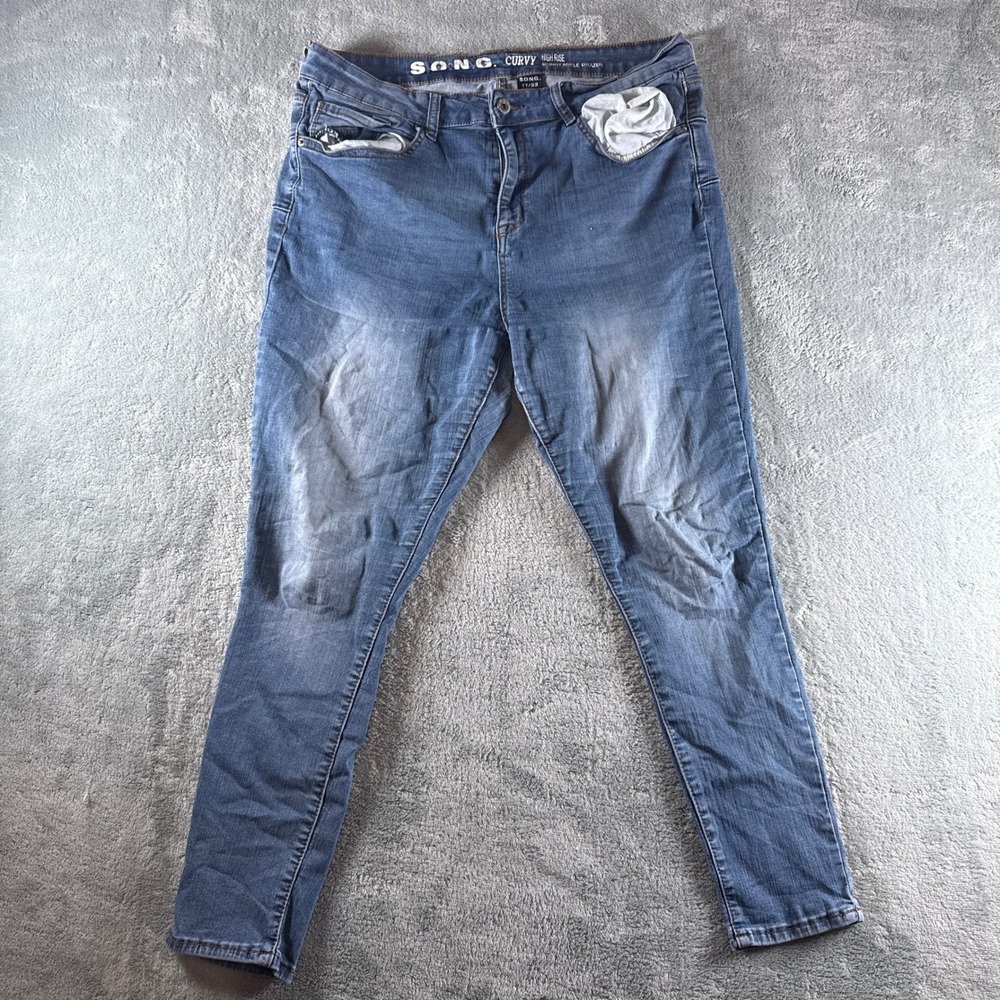 2000s Y2K SONG Curvy High Rise Skinny Ankle Grazer Jeans Blue Size 17/33 Stretch